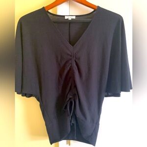 Love J Vneck Short Flounce Sleeve Front Cinch Tie Detail Blouse Top Women M NWOT